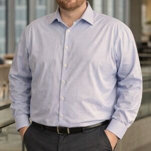 Calvin Klein Infinite Wrinkle Free Blue Square Button Up Men's Size 18 34/35 2XL